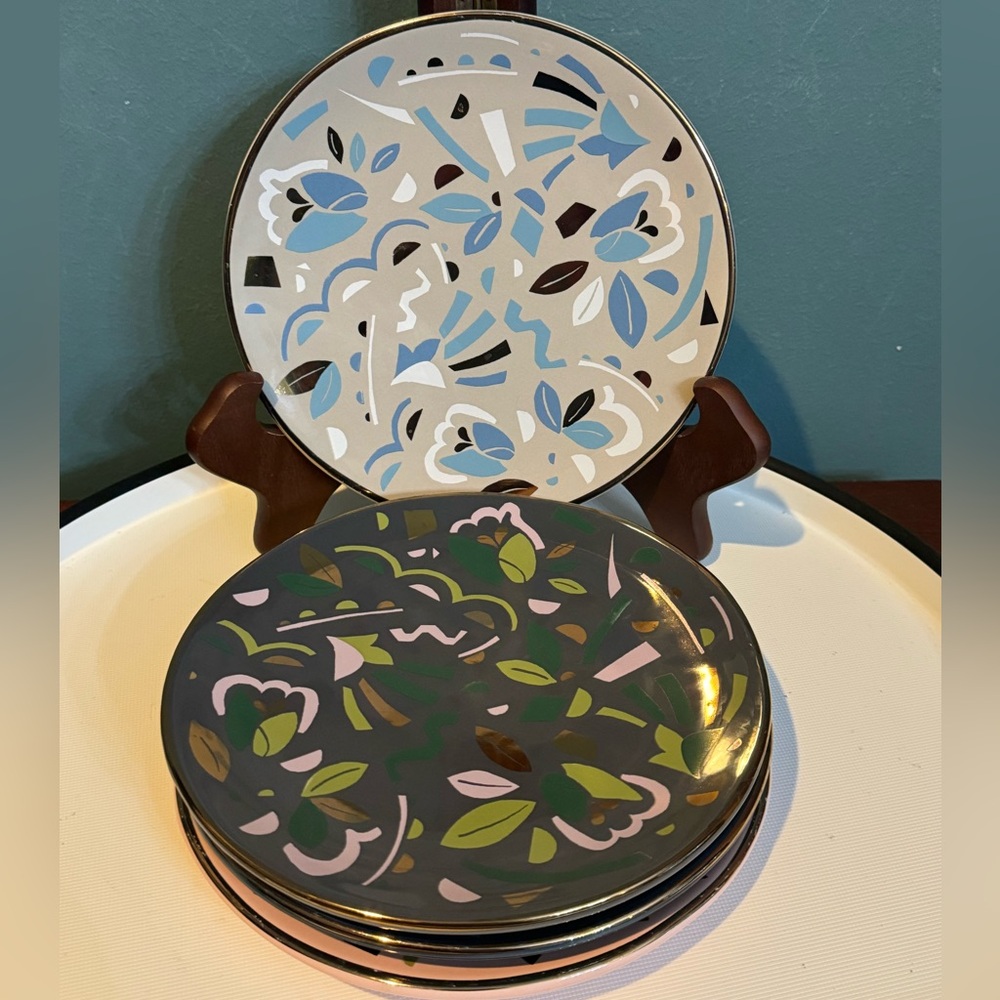 Set of 4 WEST ELM Confetti Pop Art Botanical Desert Plates 6-7/8” diameter - Picture 2 of 8